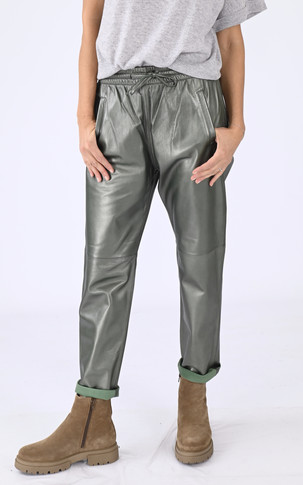 Pantalon jogpant cuir vert métal