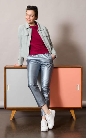 Pantalon jogpant cuir gris métallisé