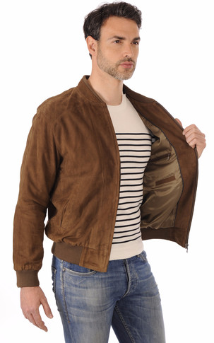 Blouson Cuir Velours Tabac