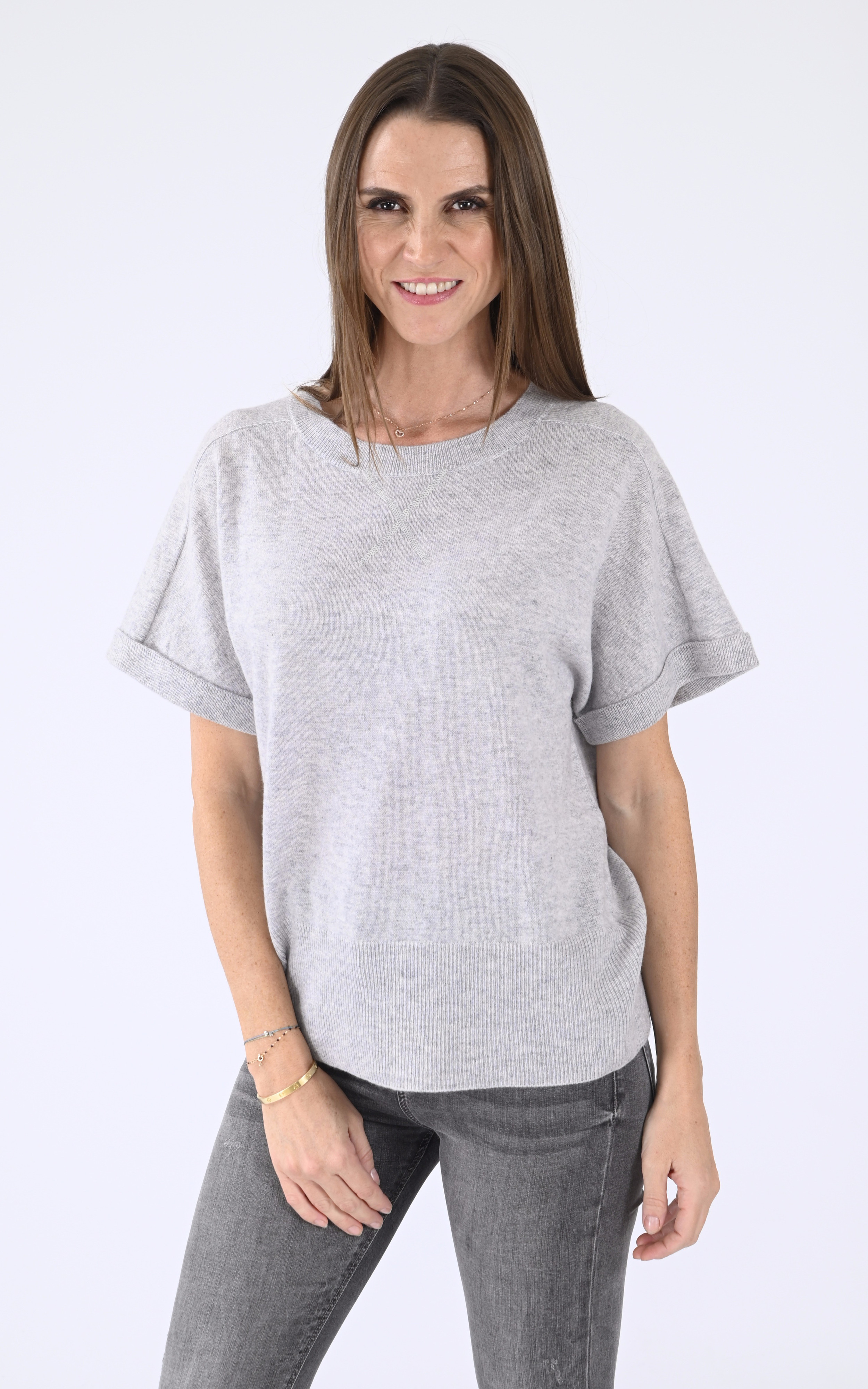 Pull manches courtes cachemire gris Notshy