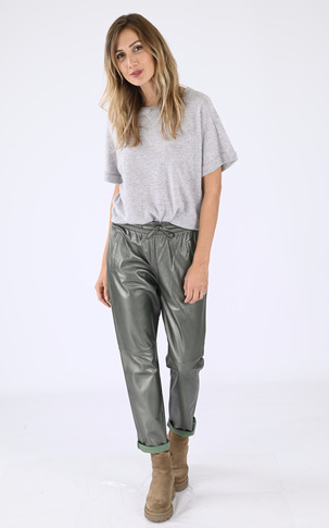 Pantalon jogpant cuir vert métal