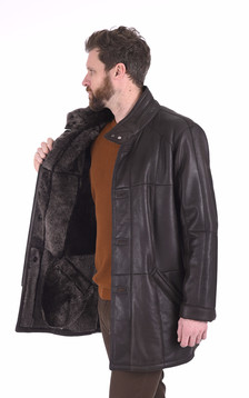 Manteau confortable peau lainée marron