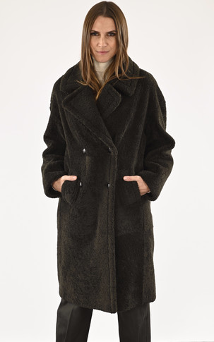 Manteau chaud laine agneau kaki