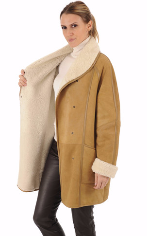 Manteau agneau velours camel