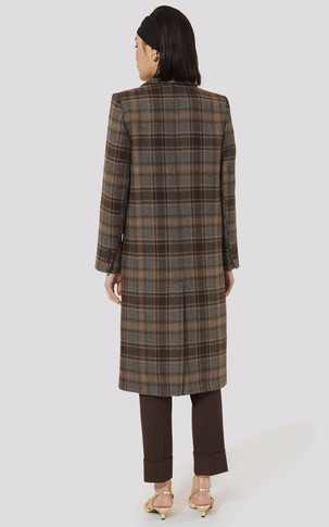 Manteau en laine tartan marron