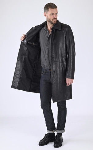 Veste longue cuir noir