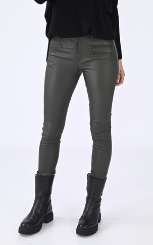 Pantalon slim cuir stretch Dina kaki