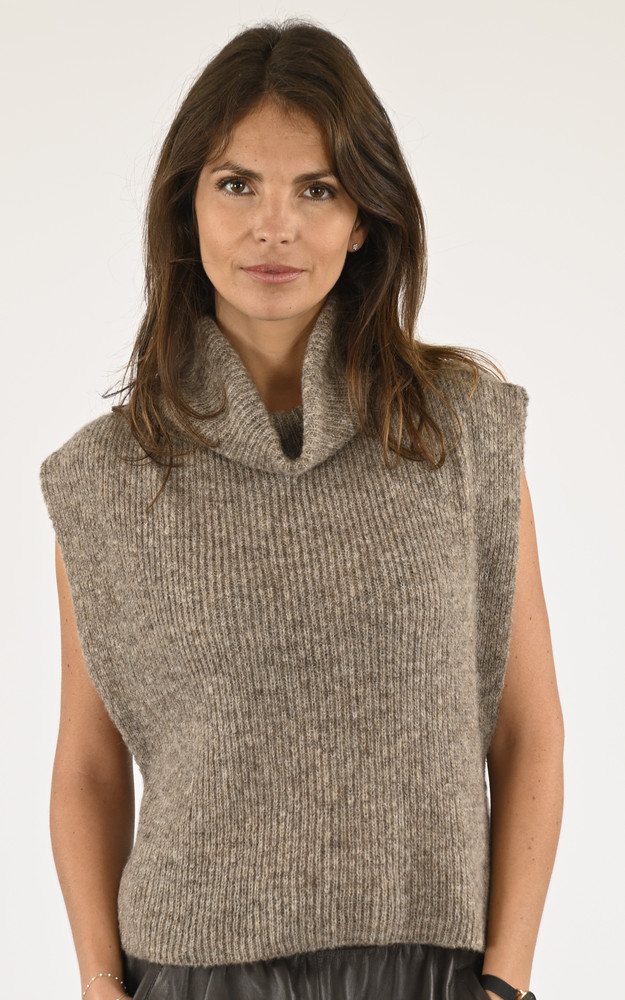 Pull sans manches alpaga et cachemire taupe Lea Clement