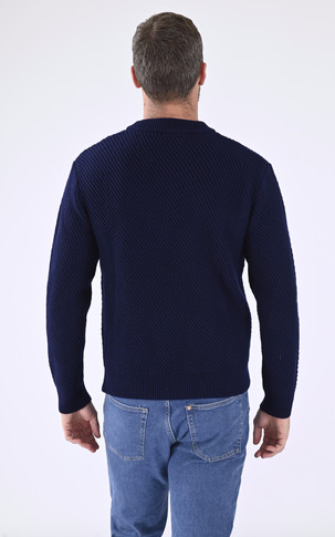 Pull col rond laine bleu