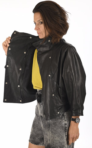 Blouson cuir noir bouton