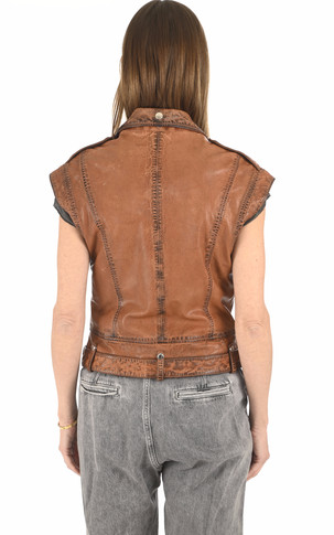 Gilet cuir vieilli cognac