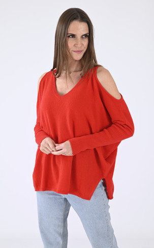 Pull ajouré cachemire rouge