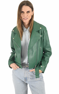 Perfecto Cuir Vert Femme La Canadienne