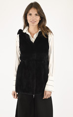 Gilet mi-long lapin rex noir