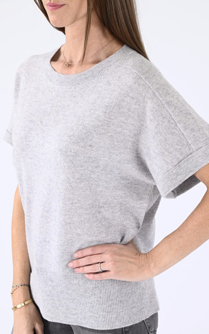 Pull manches courtes cachemire gris