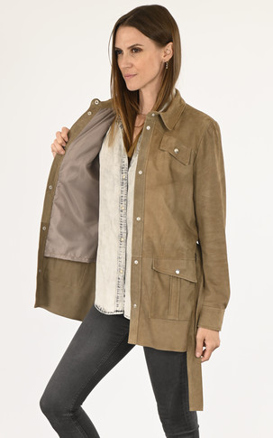 Veste cuir velours saharienne taupe