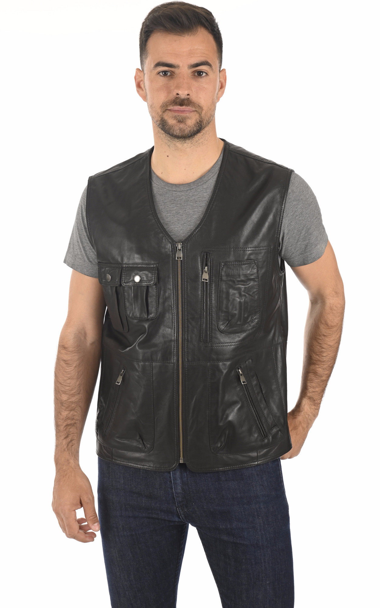 Gilet reporter cuir noir La Canadienne La Canadienne Gilets Cuir Noir