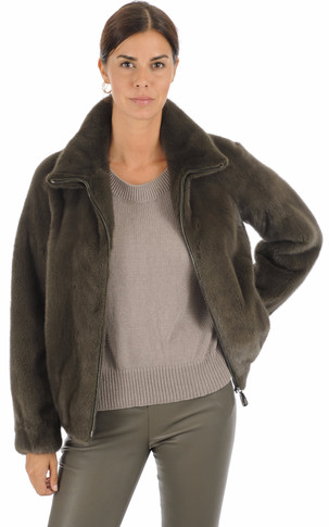 Blouson en vison kaki