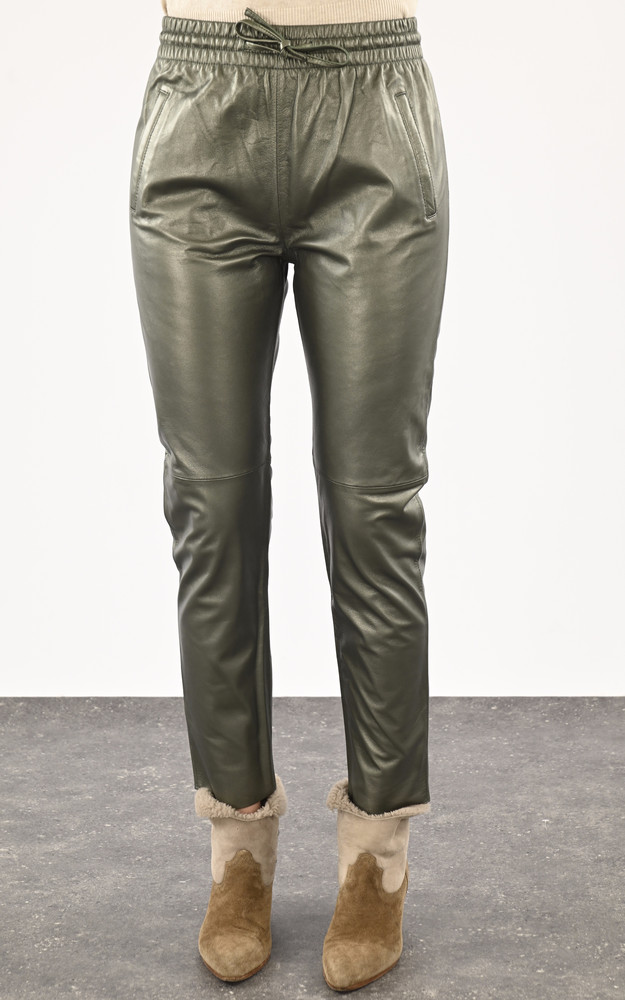 Pantalon jogpant cuir vert métal Oakwood