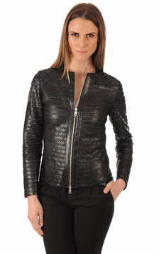 Spencer Cuir Femme Noir Fini Reptile Spencer Cuir Femme Noir Fini Reptile