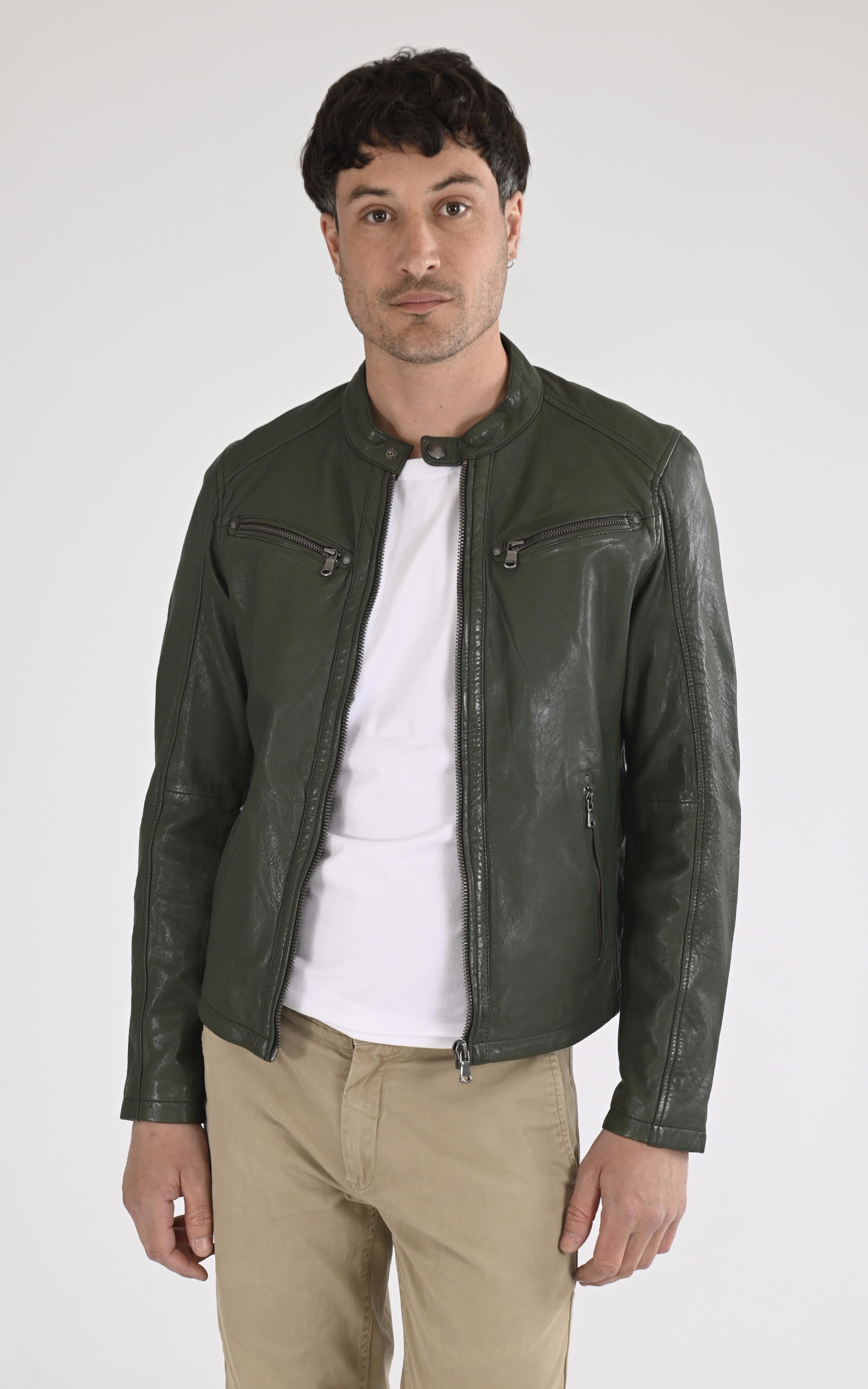 Blouson cuir Gafino Navy vert Daytona 73