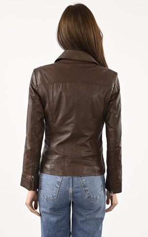 Blouson en cuir agneau marron