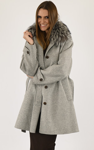 Manteau laine et renard gris