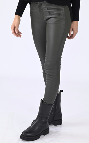 Pantalon slim cuir stretch Dina kaki