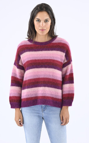 Pull mohair et alpaga à rayures colorées