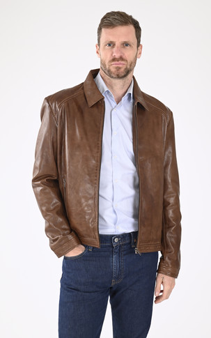 Blouson cuir souple agneau marron