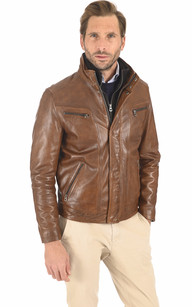 Veste cuir best sale marron clair homme