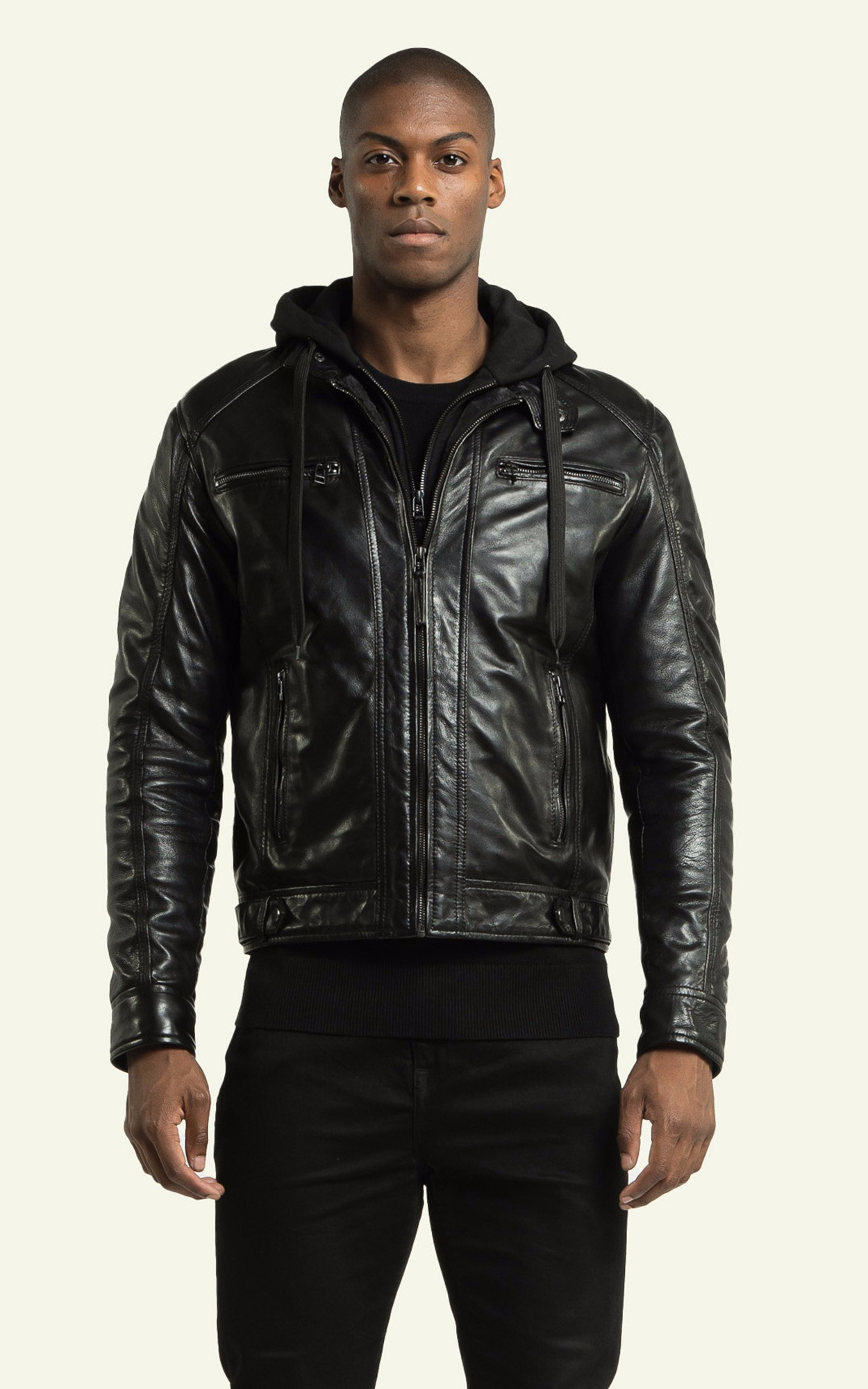 Blouson cuir Erico Hood noir Serge Pariente La Canadienne