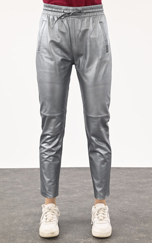 Pantalon jogpant cuir gris métallisé