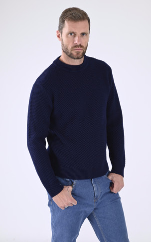 Pull col rond laine bleu