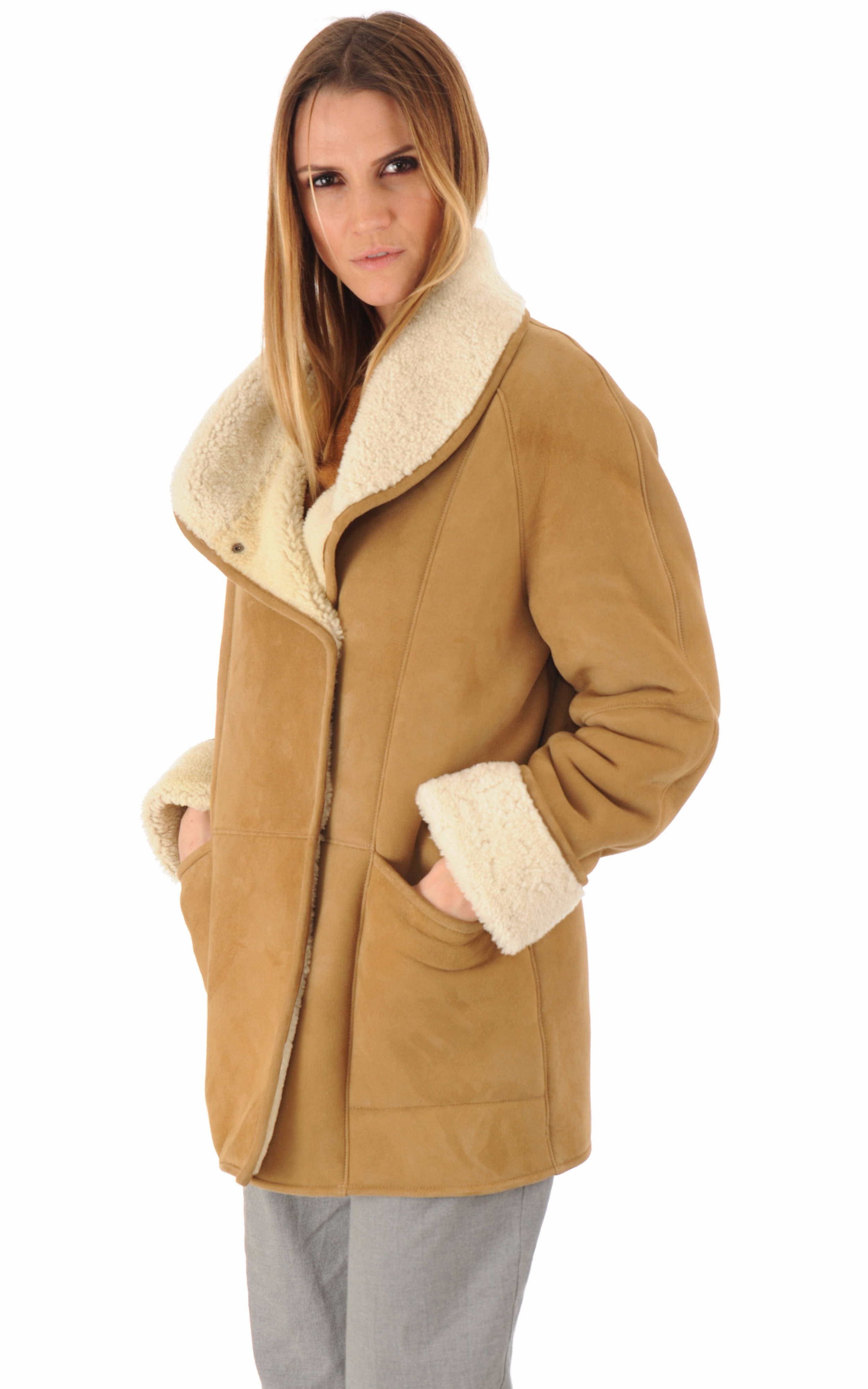 Veste courte peau lainée camel La Canadienne