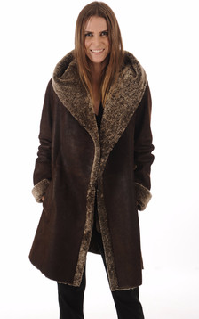 Manteau peau lainée marron