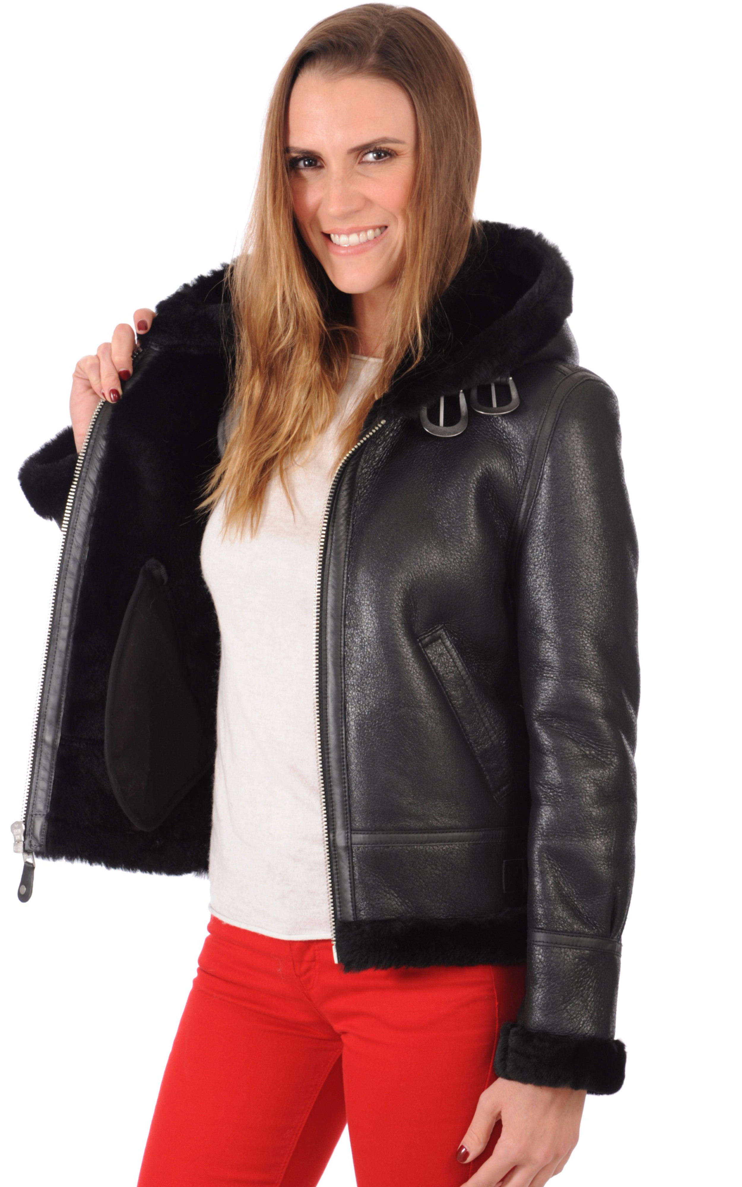 Bombardier Femme LCW1257H Noir Schott La Canadienne Blouson Peau