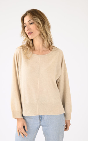 Pull col rond cachemire beige