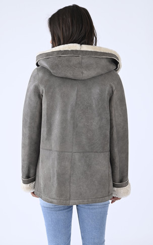 Veste capuche peau lainée marron