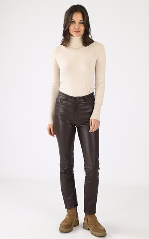Pantalon cuir stretch chocolat