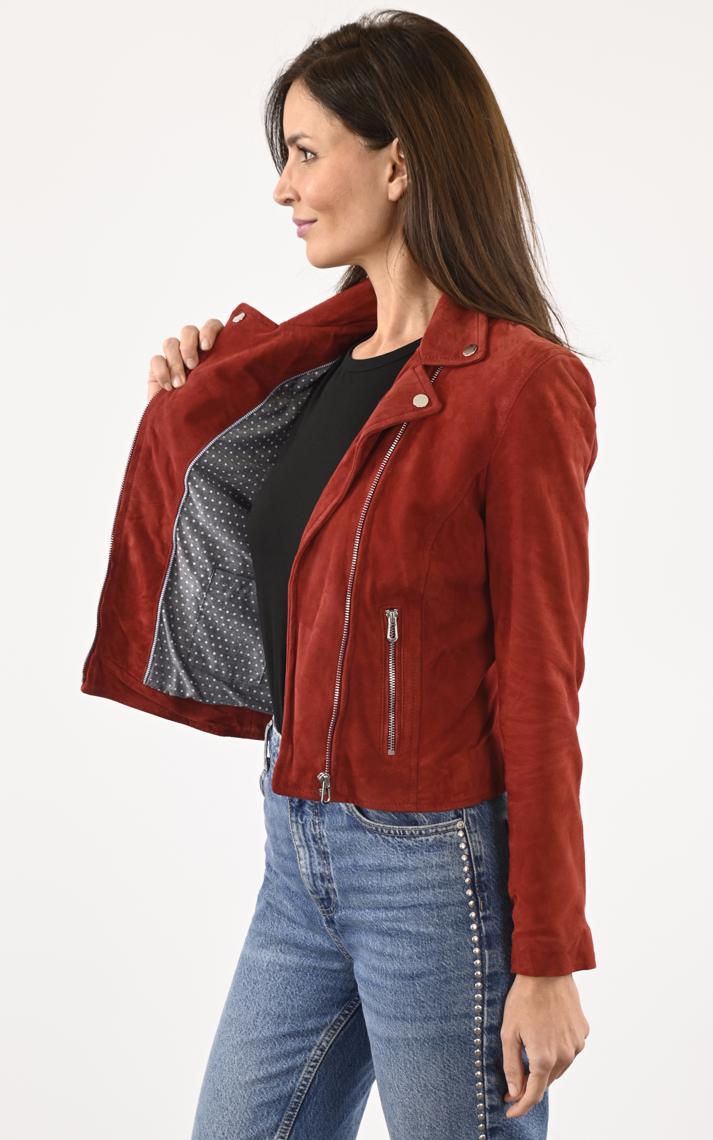 Blouson cuir velours Bonita Red Rose Garden