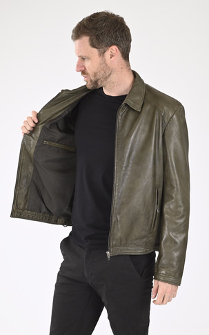 Blouson cuir souple agneau kaki