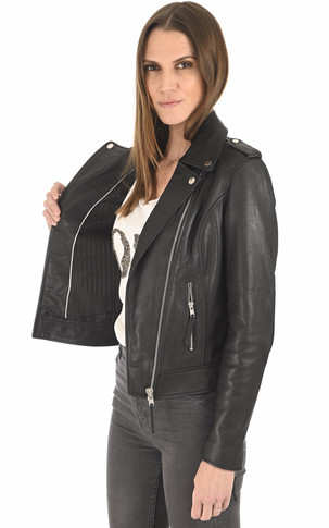 Blouson cuir agneau noir