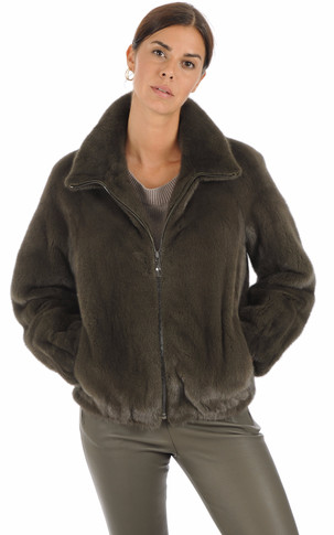 Blouson en vison kaki
