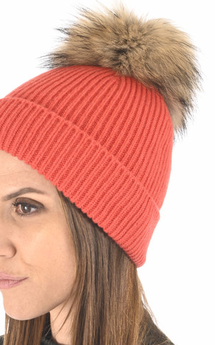 Bonnet laine et renard corail