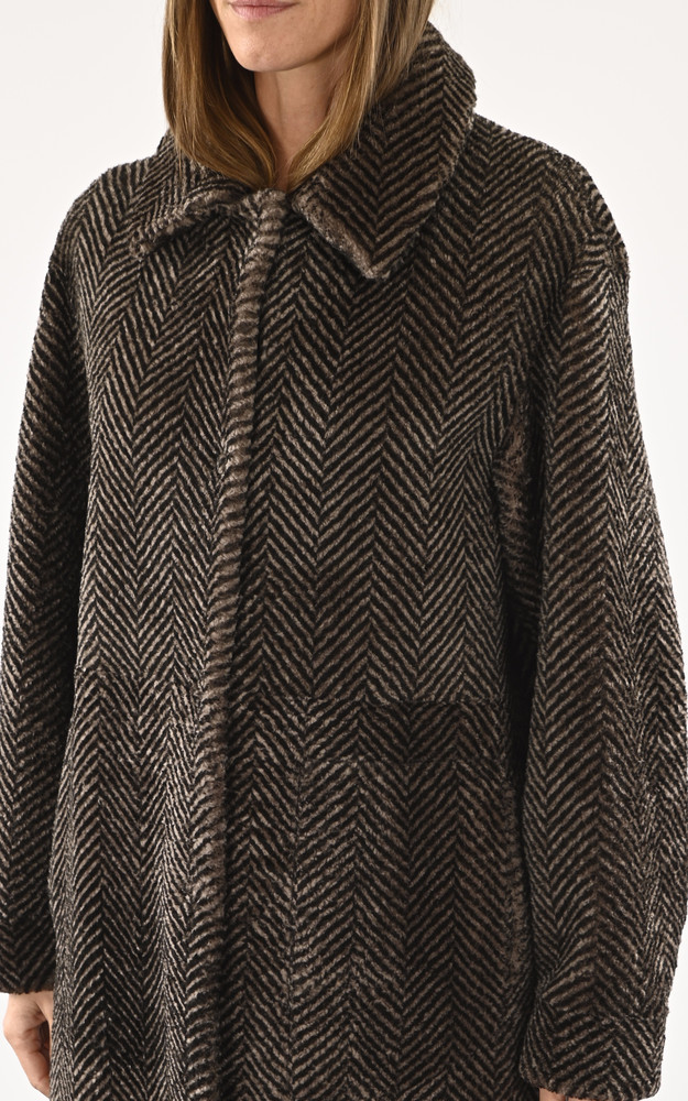Long manteau laine chevrons marron Manzoni 24