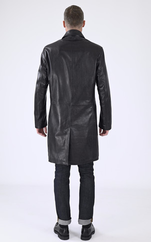 Veste longue cuir noir