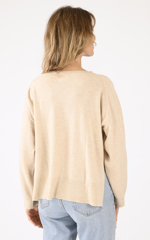 Pull col rond cachemire beige