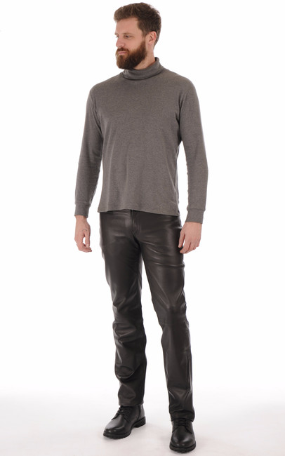 Pantalon cuir en cuir agneau-ref 501 noir