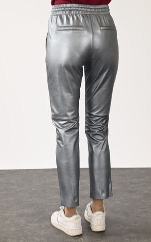 Pantalon jogpant cuir gris métallisé